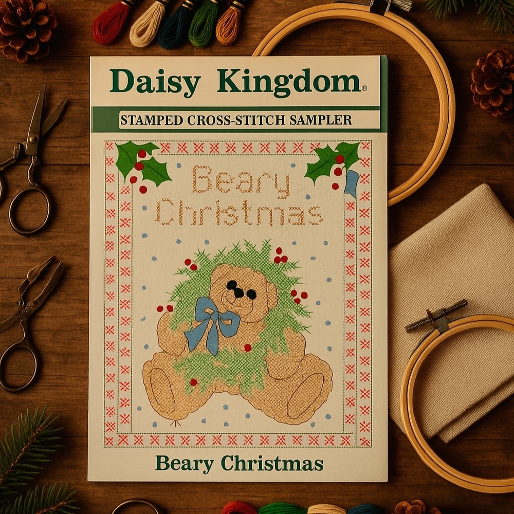 Vintage Daisy Kingdom Beary Christmas Stamped Cross Stitch Sampler | Bucilla 634